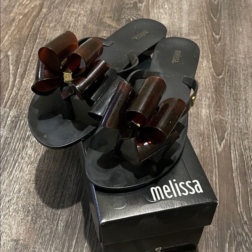 Melissa Women's Black and Brown Sandals with Bow